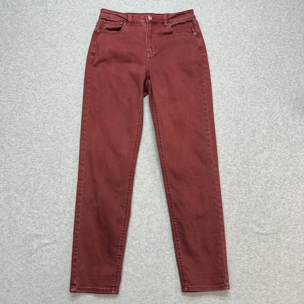 American Eagle Mom Jeans Women's 4 Long Maroon Stretch Skinny Slim Fit Mid Rise